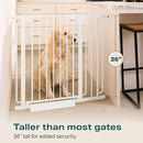 Cumbor 36" Extra Tall Baby Gate for Stairs, 29.7-57" Extra Wide Dog Gate for Doorways Hallways, Pressure Mounted Child Gate for Wide Opening, Auto Close Personal Safety for Babies and Pets, White by TinyTreasures Baby Boutique
