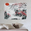 Cherry Blossoms Tapestry, Japanese Red Landscape Asian Watercolor Abstract Art, Bedroom Living Room Decor 40"x30" by CozyNest Decor