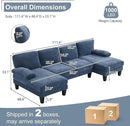 Karl home U-Shape Sectional Sofa Couch 111" Modern 4-Seat Sofa with Chaises Chenille Fabric Upholstered Covertible Couch with Wood Grain Legs for Living Room, Reception Room, Apartment, Navy Blue by CozyNest Decor