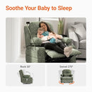 Rocking Chair Nursery with Adjustable Armrests, Electric Glider Recliner Nursing Chair for Breastfeeding, Power Swivel Recliner Chairs with USB Port and Storage, FSC Certified (Moss, Fabric) by TinyTreasures Baby Boutique
