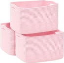 3-Pack Shelf Baskets for Organizing, Woven Storage Basket for Shelves, Cotton Rope Storage Bins for Toys Books, Nursery Towel Baskets for Classroom, 14.96"X9.8"X8.85", Pink by CozyNest Decor