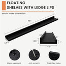 Solid Ash Wood Floating Shelves, Wood Picture Ledge Shelf Set of 2, 48 Inch Long Large Photo Ledge Shelves, Nursery Book Shelves Wall Mounted for Living Room Kids' Bedroom Decor, Black by TinyTreasures Baby Boutique