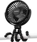 Stroller Fan Clip on for Baby, 4000mAh Rechargeable Battery Operated, Flexible Tripod, 3 Wind Speed, 360° Rotatable, Small Cooling Portable Fan for Car Seat Crib Golf Cart Bike Treadmill, Black by TinyTreasures Baby Boutique