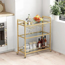 Glass Gold Bar Carts for Home with Hanging Wine Rack - Home Bar Serving Cart with 3 Mirrored Shelves, Kitchen Bar Carts, Wine Cart for Entertaining, Club Party. by CozyNest Decor