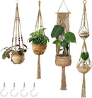 Mkono Macrame Plant Hangers Set of 4 Indoor Hanging Planter Basket Wall Decorative Flower Pot Holder with 4 Hooks for Indoor Outdoor Home Decor Gift Box, Brown by GreenHaven Gardens