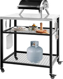 Stainless Steel Outdoor Grill Cart Pizza Oven Stand Trolley Table with Wheels Three-Shelf Movable Food Prep and Work Table Heavy Duty Grill Carts Outdoor Cart 31.5"×24"×35.5" by CozyNest Decor