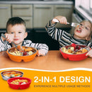 Nuogo 2 Pcs Stainless Steel Baby Suction Plates with Removable Silicone Shell 2-in-1 Metal Toddler Bowl Divided for Picky Eaters Kids Feeding Led Weaning Supplies, Dishwasher Safe (Orange,Red) by TinyTreasures Baby Boutique