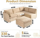 Modular Sectional Sofa, 130.7" L Shaped Couch Set for Living Room, 4-Seater Comfy Cloud Couches with Movable Ottoman, DIY Combination, Plush Corduroy, Beige by CozyNest Decor