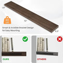 Floating Shelves for Wall, 72"W x 9.3"D x 1.5"H, Long Wooden Wall Mounted Display Shelves with Invisible Brackets for Living Room, Bedroom, Bathroom, Kitchen Decor and Storage, Set of 1, Walnut by CozyNest Decor