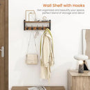 Homode Wall Hooks with Shelf, Wood Coat Rack with Shelf Wall-Mounted, Entryway Hanging Shelves with 5 Metal Hooks for Clothes Hats Towel Purse Robes, Bathroom Mudroom Bedroom, Rustic Brown Black by CozyNest Decor