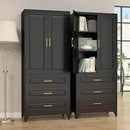 75" Kitchen Pantry Cabinet with 3 Drawers,Metal Storage Cabinets with Doors and 4 Adjustable Shelves,Black Kitchen Cabinet with 2 Gold Handles,Food Cupboard for Livingroom, Bathroom,Pantry