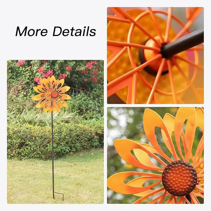Birthday Gifts for Women Floral Yard Garden Wind Spinners - Large Outdoor Metal Wind Spinners with Vane, Lawn Yard Art Garden Decor (Sunflower), photo 5 of 6