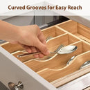 Umilife Kitchen Drawer Organizer, 10 Inch Silverware Utensil Tray Holder, Extra Deep, with Non-Slip Feet & Grooved Drawer Divider, 5 Slots Total Bamboo Wood Caddy for Flatware Cutlery Knives by CozyNest Decor