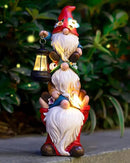 Garden Gnome Statue with Solar Lights Garden Sculptures Funny Triple Gnome Outdoor Patio Lawn Yard Balcony Garden Home Decor Birthday Gifts for Women Mom Grandma 12 in Fall Gnome by CozyNest Decor