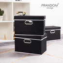 PRANDOM Foldable Storage Box with Lid [3-Pack] Fabric Collapsible Storage Bin Organizer Container Basket Cube with Cover for Home Bedroom Closet Office Nursery Black (14.9x9.8x9.8) by TinyTreasures Baby Boutique