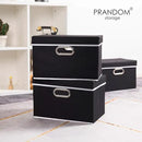 PRANDOM Foldable Storage Box with Lid [1-Pack] Fabric Collapsible Storage Bin Organizer Container Basket Cube with Cover for Home Bedroom Closet Office Nursery Black (14.9x9.8x9.8) by CozyNest Decor