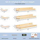 Picture Ledge Shelf for Wall, 16 inches Solid Pine Wood Nursery Book Shelves 3 Packs, Floating Ledge Shelves for Kids' Room Bedroom Bathroom Living Room Photo Frames Office Nursey Wall Decor, Natural by TinyTreasures Baby Boutique