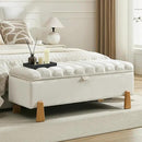 Storage Ottoman Bench for Bedroom Small Spaces 48.6 Inch with Hinged Lid Solid Wood Tapered Legs Tufted Upholstered Fabric for Living Room & Bedroom, Beige by CozyNest Decor