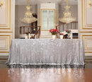 SquarePie Sequin Tablecloth 90 x 156 Inch Silver Sparkly Table Linen for Wedding Party by CozyNest Decor