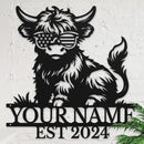 Personalized Highland Cow Name metal Signs,Custom Highland Cow Metal Shed Wall Decor,Black Metal Wall Art Plaques Outdoor wall Decorative Signage (Style C) by CozyNest Decor