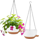 2 Pack Hanging Planters for Indoor Outdoor Plants, 12 Inch Self Watering Hanging Pot with Drainage Holes and Saucer, Plastic Plant Pots, White Brown Flower Pots for Kitchen, Balcony, Garden by CozyNest Decor
