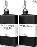Black Glass Olive Oil Dispenser Bottle for Kitchen by Brighter Barns - Soy Sauce Dispenser, Coffee Syrup Bottle - Modern Kitchen Decor for Restaurant, Airbnb, Coffee Bar Accessories (Black, Set of 2) by CozyNest Decor