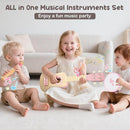 Kids Guitar Set for Girls - Toys for 2 3 4 Year Old Girl Birthday Gifts - 7 in 1 Wooden Montessori Musical Instruments with Ukulele/Tambourine/Maracas/Flute for Toddler 2-5(Pink) by TinyTreasures Baby Boutique