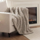 Chunky Knit Blanket Throw, 100% Hand Knit Throw Blanket Handmade Chenille Cable Knit Throw for Couch, Stylish Cozy Soft Rope Knot Crochet Blanket for Home Decor, Beige Linen, 60x80 Inches by CozyNest Decor