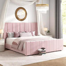 HOMBCK King Size Bed Frame and Headboard, Upholstered Bed with Vertical Channel Tufted Headboard & Footboard, Wooden Slats/Noise Free/No Box Spring Needed/Easy Assembly, Pink by CozyNest Decor