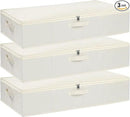 Underbed Storage Box, Clothes Organizer With Sturdy Structure and Reinforced Handles for Blanket, Sheets, Pillows, Towels, Shoes, Beige, 3 Pack, 31.5 x 15.7 x 5.9 Inch by CozyNest Decor