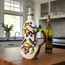 18 Oz Hand Painted Relief Ceramic Olive Oil Bottle Dispenser for Kitchen, Oil and Vinegar Bottle, Seasoning Bottle with Stainless Steel Nozzle, 540mL Oil Container with Handle for Cooking, Light Proof by CozyNest Decor