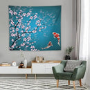 Japanese Koi Fish Tapestry, Cherry Blossoms Asian Oriental Green Teal Flower Branch Koi Fish Carp Tapestries Wall Hanging for Bedroom Living Room Office Decor 60"x50" by CozyNest Decor