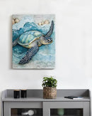 Coastal Sea Turtle Canvas Wall Art Turtle Nautical Ocean Theme Print Poster Framed Picture Painting for Home Beach House Bedroom Wall Decor 8x10 Inch by CozyNest Decor