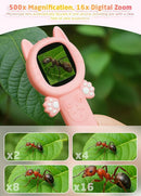 2-in-1 Microscope Camera for Kids, Mini Handheld Microscope Supporting Multiple Viewing Angles, Outdoor Educational Science Adventure Toys, Birthday Gifts for 3-10 Years Old Girls, Pink Cat by TinyTreasures Baby Boutique