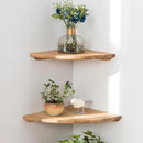 Corner Shelves, Floating Corner Shelf, Set of 2 7inch Solid Oak Wood Wall Shelves, Round End Wall Mount with Wire Hole Shelving for Small Plant for Bedroom Kitchen, Living Room by CozyNest Decor