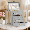 AKOZLIN 6-Tier Jewelry Box Organizer Functional 5 Drawers Leather Jewelry Storage Case for Women Girls Ring Necklace Earring Bracelet Holder Organizer with Mirror Grey by TinyTreasures Baby Boutique