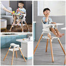 Baby High Chair, 6 in 1 Wooden Convertible High Chairs for Babies and Toddlers, Booster Seat with Double Tray & Reversible Footrest Baby Highchair, 5-Point Harness Baby Feeding Chair, Beige by TinyTreasures Baby Boutique