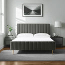 Livinia Queen Size Elton Velvet Platform Bed, Upholstered Bed Frame with Vertical Channel Tufted Headboard Footboard, Strong Wood Slats, No Box Spring Needed, Gray (Queen) by CozyNest Decor