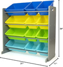 Humble Crew Kids Toy Storage Organizer with 12 Plastic Bins, Grey/Blue/Green/Yellow – Removable Bins for Playroom, Bedroom, Toddler Furniture for Boys and Girls Ages by TinyTreasures Baby Boutique