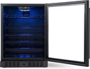 Newair 24" Beverage Refrigerator 177 Can Capacity, Black Stainless Steel Mini Fridge with Built-in Cooler and Glass Door, Cool your Soda, Beer, and Beverages to 37F