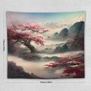 Japanese Tapestry, Red Plum Cherry Blossom Mountain Tapestry, Asian Japanese Wall Tapestry, Nature Landscape Tapestries for Bedroom Living Room Decor 60"x50" by CozyNest Decor