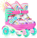 4-Pejiijar Rainbow Unicorn Kids Roller Skates for Girls Toddler Ages 2-4 5-8 8-12,Adjustable Roller Shoes with Luminous Wheels for Birthday Xmas Gifts by TinyTreasures Baby Boutique