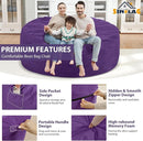 6FT Bean Bag Chair, Large Bean Bag Chairs with Memory Foam Filled, Fluffy Beanbag Sofa with Dutch Velvet Cover, Round BeanBag Chairs for Living Room, Playroom - Purple by TinyTreasures Baby Boutique