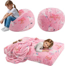 COMAX Kids Bean Bag Chair Turn into Beanbag Bed, Toddler Bean Chair for Girl Boy Sleeping, Lazy Children Bean Bags with Filler, Convertible Child Floor Mattress, Pink Fairy by TinyTreasures Baby Boutique