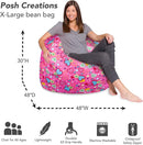 Posh Creations Bean Bag Chair for Kids, Teens, and Adults Includes Removable and Machine Washable Cover, Canvas Multi-Colored Hearts on Pink, 48in - X-Large by TinyTreasures Baby Boutique