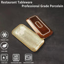 Ceramic Dinner Plates Dish Set, Set of 4, Microwave Oven and Dishwasher Safe,Scratch Resistant, Dinnerware Kitchen Porcelain Serving Dishes Brown glaze change, 12.4 Inch Rectangle plate by CozyNest Decor