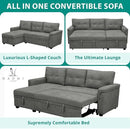 Naomi Home L-Shaped Reversible Sectional Sofa with Pull-Out Sleeper Bed and Storage Chaise, Gray Velvet by CozyNest Decor