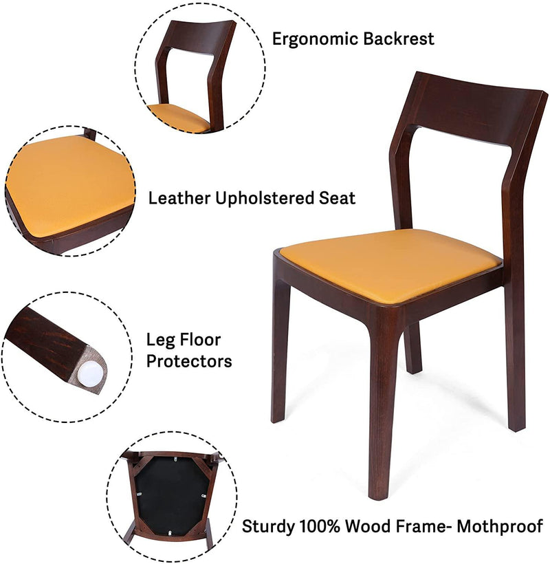 Set of 2 Dining Chair Mid Century Leather and Wood Chair for Living Room Kitchen Bedroom, High-end Modern Armless Accent Chair