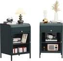 Modern Metal Side Tables Set of 2, End Tables with Glass Door, 2-Tier Nightstands with Storage Shelves, Accent Table, Slim Sofa Table for Living Room, Bedroom (Green) by CozyNest Decor