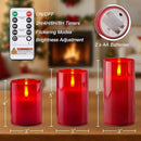 Homemory Red Glass Flameless Candles, Battery Operated LED Pillar Candles with Remote Control and Timer, Radiance Candles, Real Wax, Set of 3,D3 xH4 5" 6" by CozyNest Decor